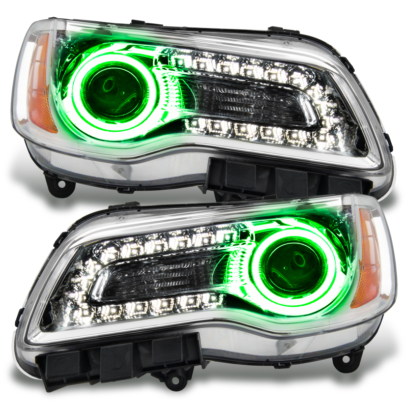 Chrysler 300 Headlight Assemblies - ORACLE Lighting - NON HID LED Halo, Chrome Housing - Green - `11-`14 Chrysler 300 Headlight Assemblies - ORACLE Lighting - NON HID LED Halo, Chrome Housing - Green - `11-`14